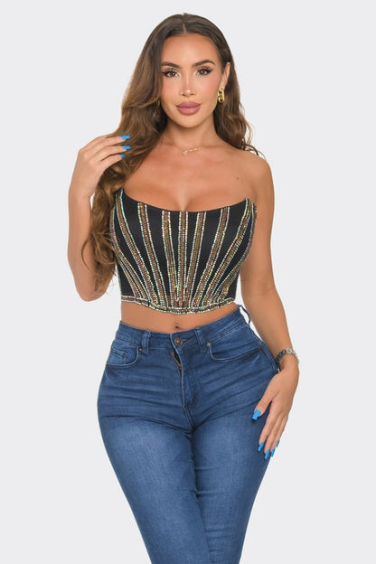 Strapless Sparkling Colorburst Corset Top (Black)