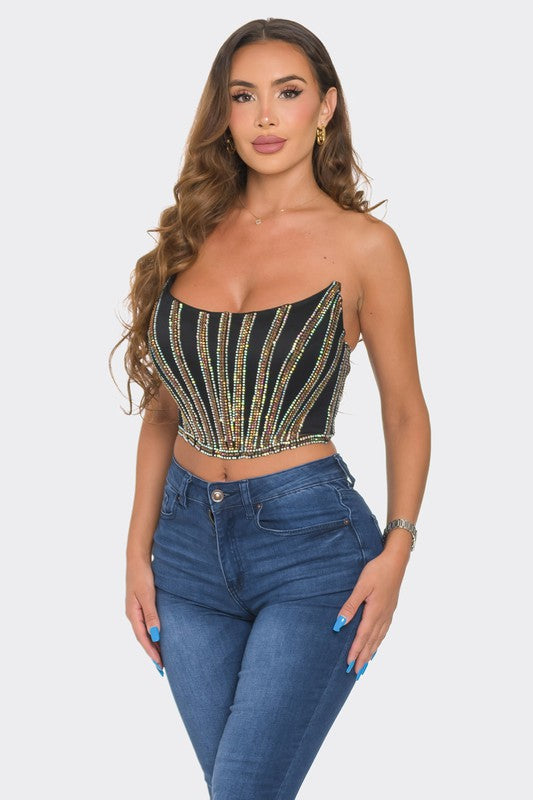 Strapless Sparkling Colorburst Corset Top (Black)