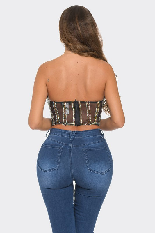 Strapless Sparkling Colorburst Corset Top (Black)