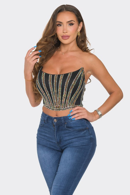 Strapless Sparkling Colorburst Corset Top (Black)