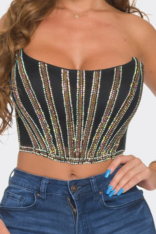 Strapless Sparkling Colorburst Corset Top (Black)