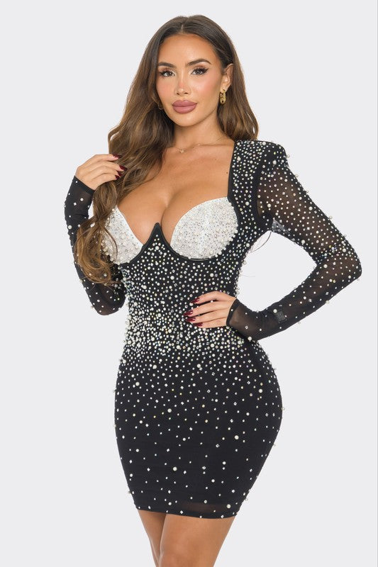 Galactic Glamour Two-Tone Mini Dress (Black)