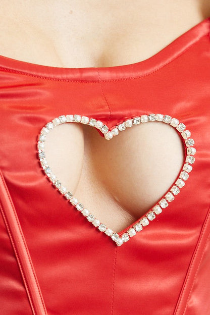 Alexandra Heart Cutout Corset Satin Mini Dress (Red)