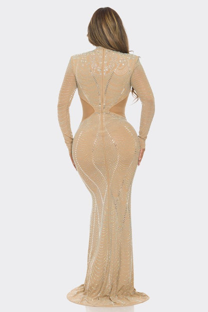 Giorgina Rhinestone Embellied Mermaid Maxi Dress (Nude)