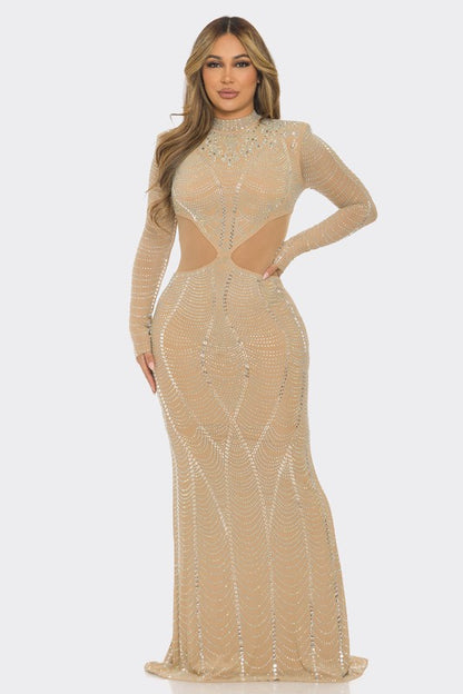 Giorgina Rhinestone Embellied Mermaid Maxi Dress (Nude)