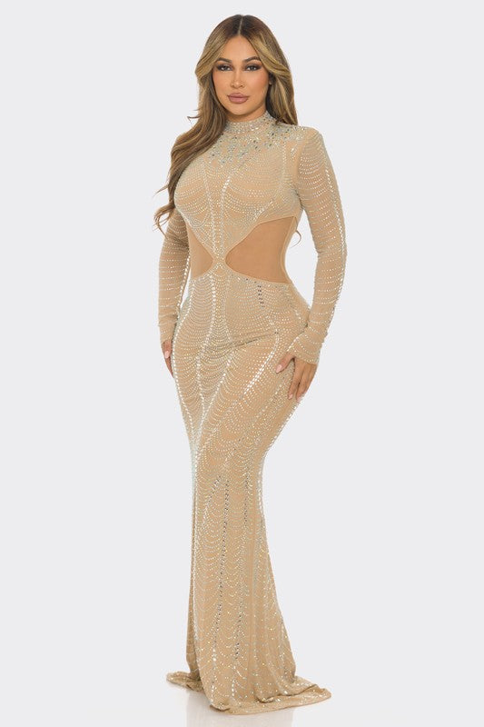 Giorgina Rhinestone Embellied Mermaid Maxi Dress (Nude)