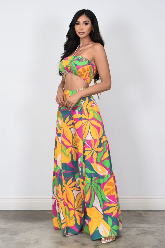 Tropical Bliss Printed Linen Two Piece Pant Set