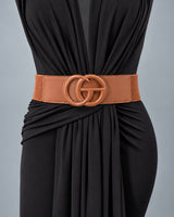GO Buckle Rhinestone Elastic Belt - Brown
