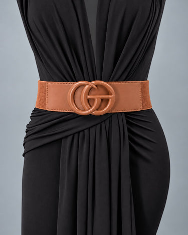 GO Buckle Rhinestone Elastic Belt - Brown