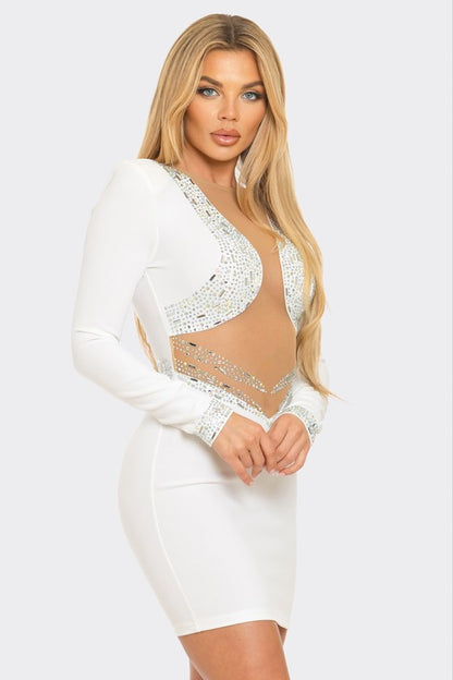 Glitz and Glamour Cutout Mini Dress (White)