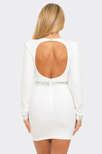 Glitz and Glamour Cutout Mini Dress (White)