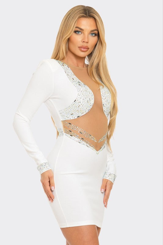 Glitz and Glamour Cutout Mini Dress (White)