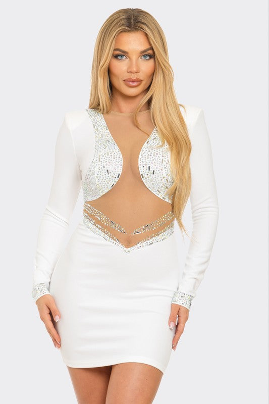 Glitz and Glamour Cutout Mini Dress (White)