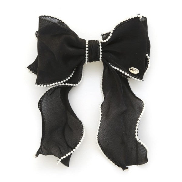 Chic Pearl-Trimmed Bow Barrette
(Black)