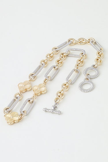 Cubic Zirconia Two-Tone Clover Chain Necklace
