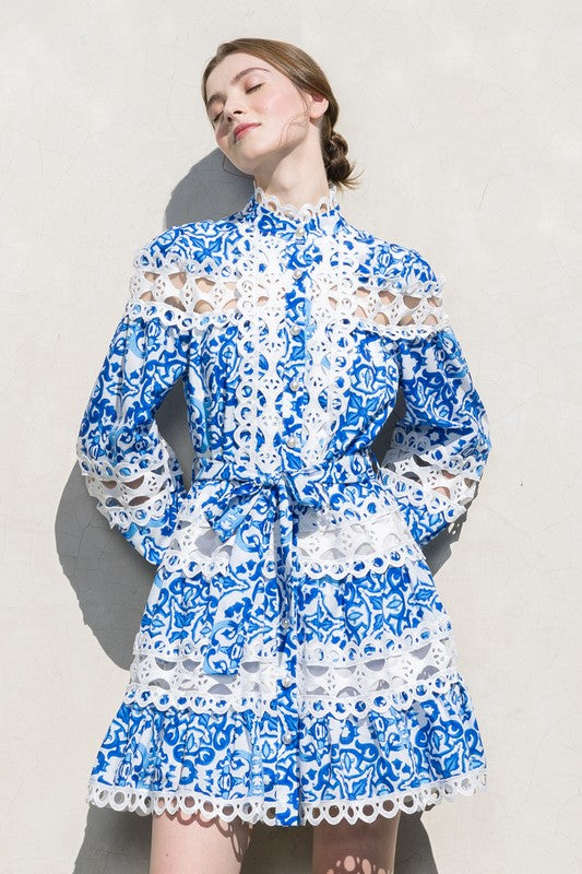 Intricate Essence Lace Mini Dress (Blue)