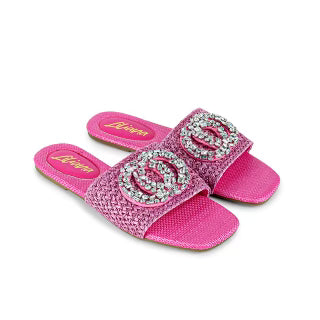 Comfortable Pink slides for women with brooch accent