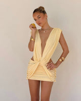Ethereal Elegance Long Sleeve Mini Dress- Yellow | Mini Dress