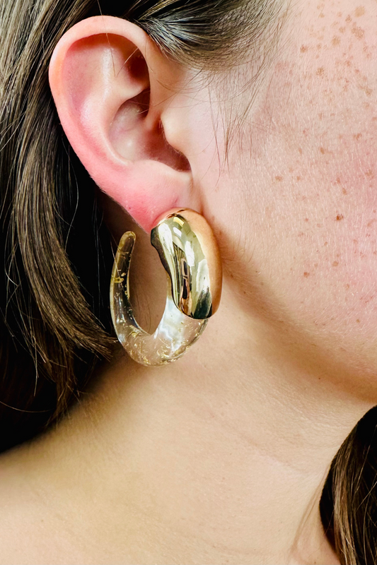 Crystal Wave Hoops Earrings (Gold)