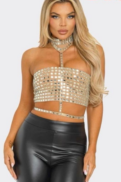 Diva Mirror Mosaic Crop Top (Nude)