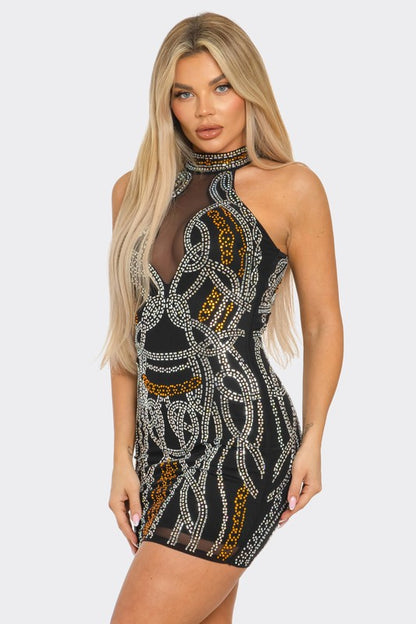 Shimmering Opulence Mini Dress (Black)