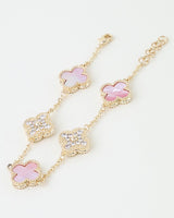 Marble Stone & Cubic Zirconia Clover Charm Bracelet