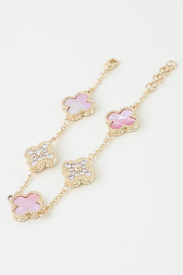 Marble Stone & Cubic Zirconia Clover Charm Bracelet
