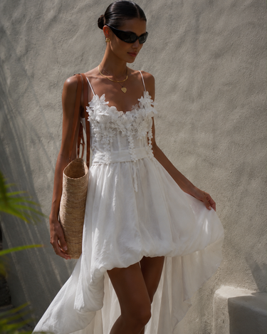 Ethereal Blossom High-Low Dress – White