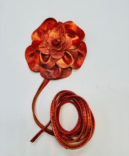 Floral Radiance Convertible Leather Wrap Belt & Choker (Orange)