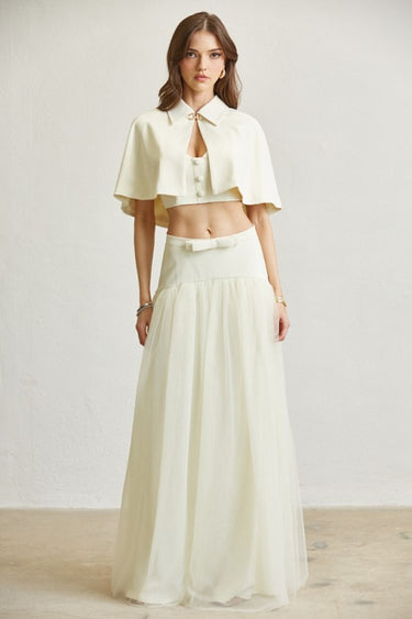 Ethereal Luxe Cape Tulle Skirt Set (3-Piece) – Cream