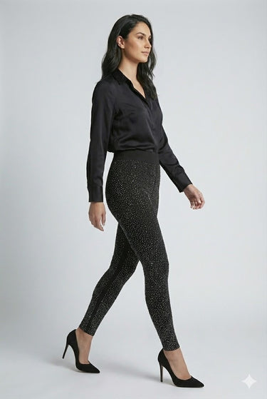Rhinestone Pavé Leggings - Black/Clr