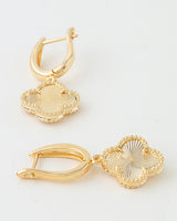 Ribbed Clover Drop Hoop Earrings