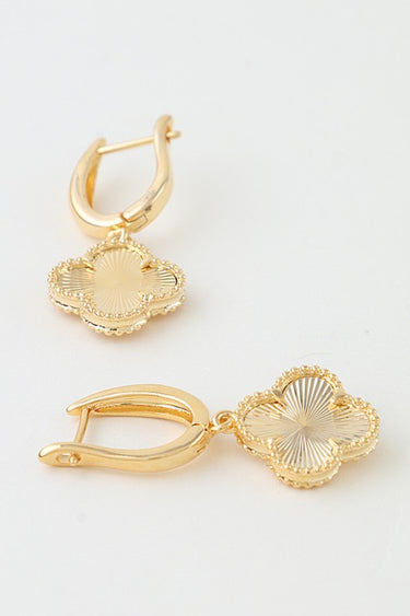 Ribbed Clover Drop Hoop Earrings