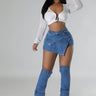 2pc Denim Duo Skort (w/ Leg Sleeves) - Palazzo Couture Online