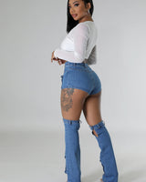 2pc Denim Duo Skort (w/ Leg Sleeves) - Palazzo Couture Online