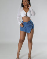 2pc Denim Duo Skort (w/ Leg Sleeves) - Palazzo Couture Online