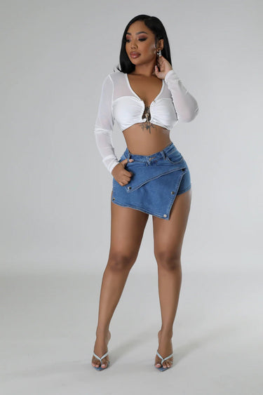 2pc Denim Duo Skort (w/ Leg Sleeves) - Palazzo Couture Online