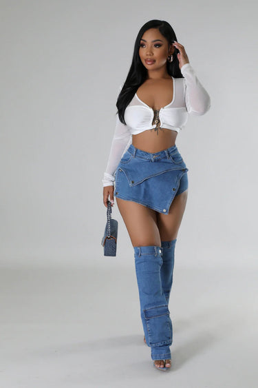 2pc Denim Duo Skort (w/ Leg Sleeves) - Palazzo Couture Online