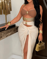 2pcs Oceanic Glamour Swimsuit Set (Brown) - Palazzo Couture Online