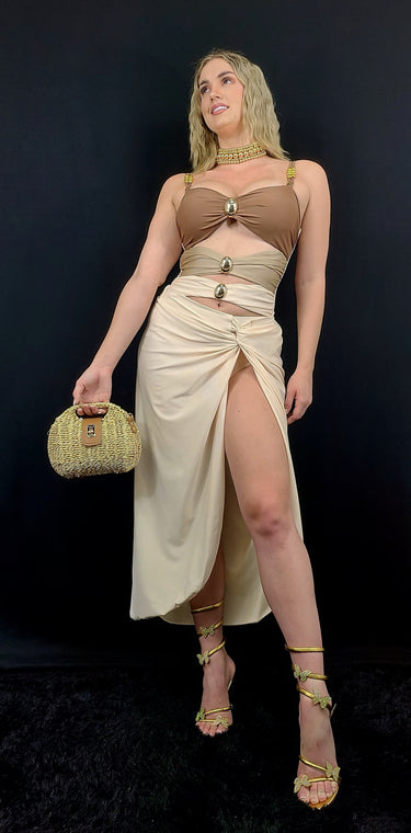 2pcs Oceanic Glamour Swimsuit Set (Brown) - Palazzo Couture Online