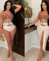 2pcs Oceanic Glamour Swimsuit Set (Brown) - Palazzo Couture Online