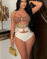 2pcs Oceanic Glamour Swimsuit Set (Brown) - Palazzo Couture Online