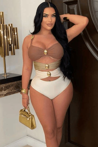 2pcs Oceanic Glamour Swimsuit Set (Brown) - Palazzo Couture Online