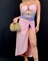 2pcs Oceanic Glamour Swimsuit Set (Pink) - Palazzo Couture Online