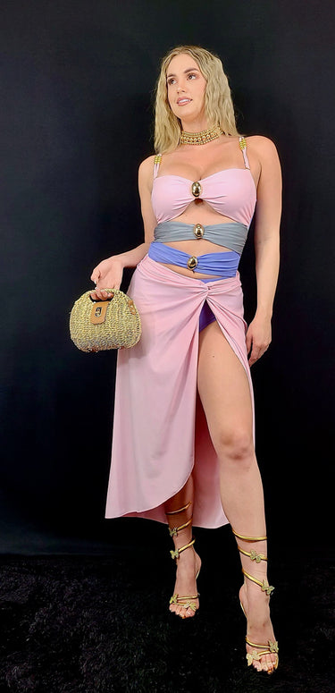 2pcs Oceanic Glamour Swimsuit Set (Pink) - Palazzo Couture Online