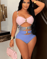 2pcs Oceanic Glamour Swimsuit Set (Pink) - Palazzo Couture Online