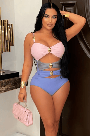 2pcs Oceanic Glamour Swimsuit Set (Pink) - Palazzo Couture Online