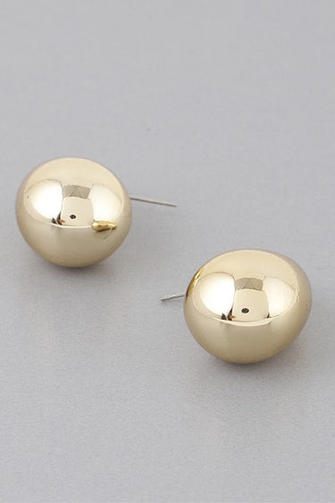 Gold shiny teardrop dome stud earrings, front pair view