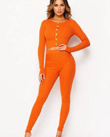 Women's Orange pant set knit style back view