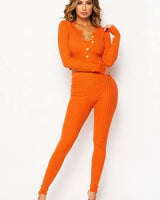 3 Pcs Cable Knit Legging Pant Set (Orange) front view showing complete two piece pant set